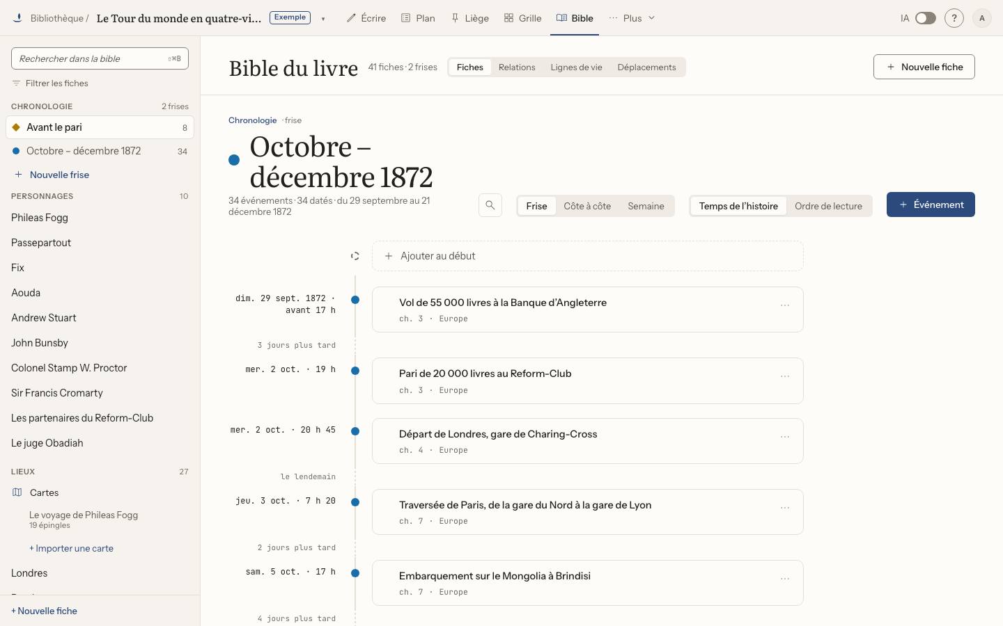 Capture : Comment suivre la chronologie de l’histoire ?, sur un livre d’exemple