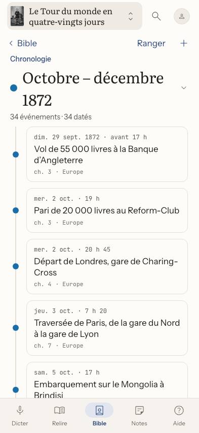 Capture : Comment ranger la chronologie sur smartphone ?, sur un livre d’exemple