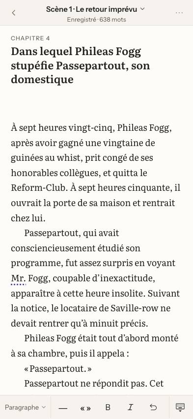 Capture : Comment écrire un chapitre entier sur smartphone ou tablette ?, sur un livre d’exemple