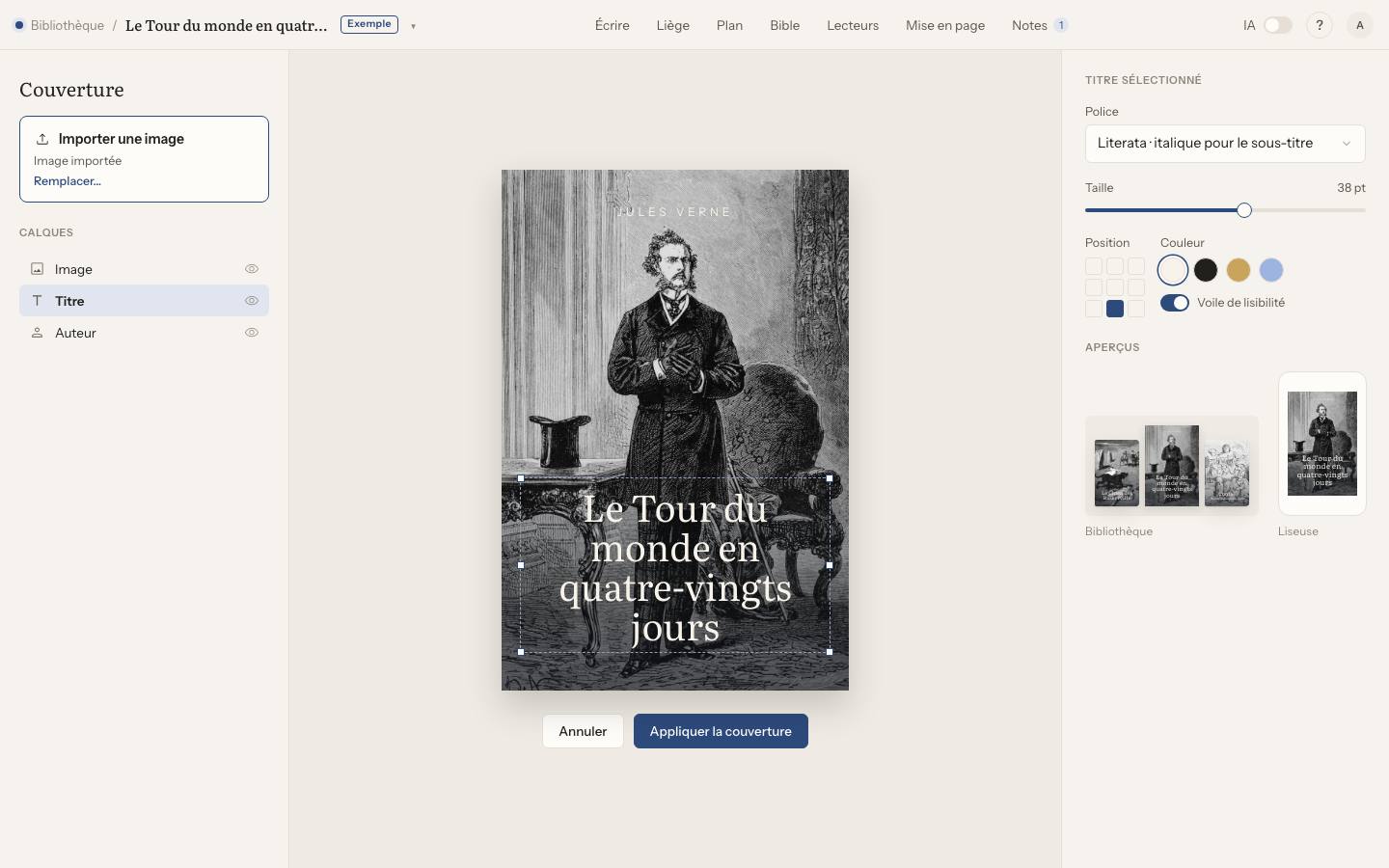 Capture : Comment composer la couverture ?, sur un livre d’exemple