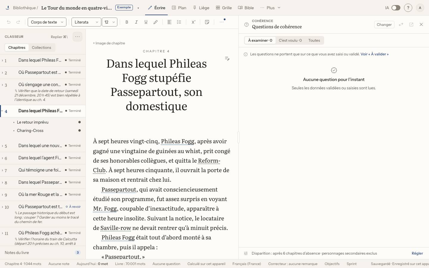 Capture : Comment repérer les incohérences de l’histoire sans IA ?, sur un livre d’exemple
