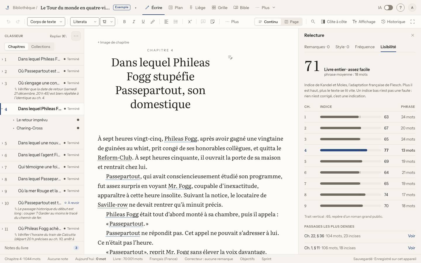 Capture : Comment mesurer la lisibilité de son texte ?, sur un livre d’exemple
