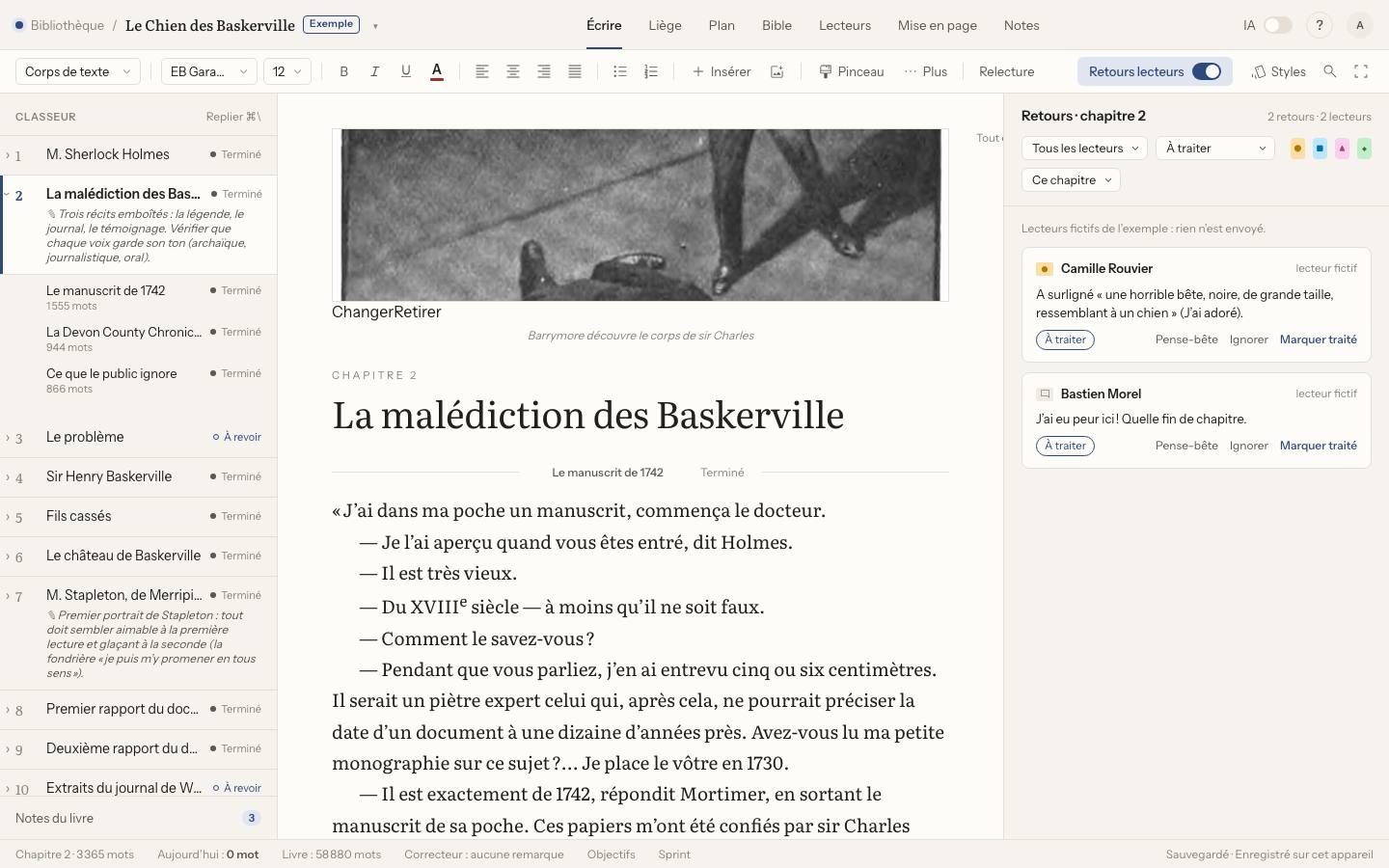 Capture : Comment voir les retours des lecteurs dans l’éditeur ?, sur un livre d’exemple