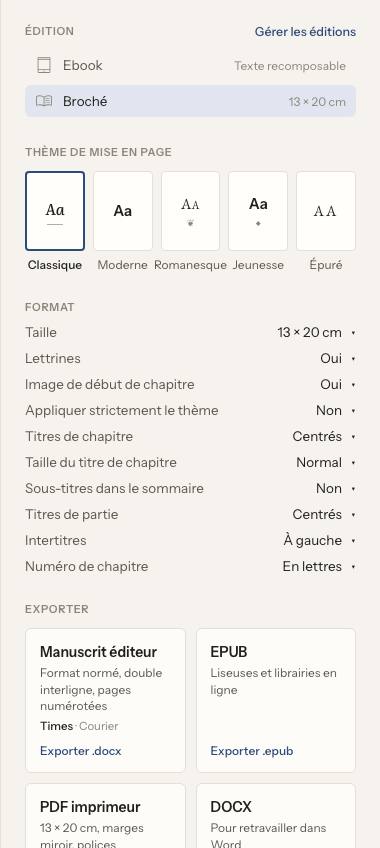 Capture : Comment exporter mon livre ?, sur un livre d’exemple