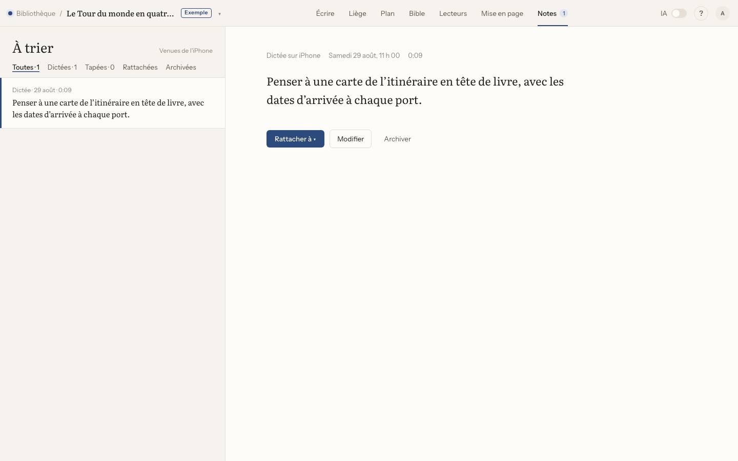 Capture : Comment trier la boîte de réception des notes ?, sur un livre d’exemple