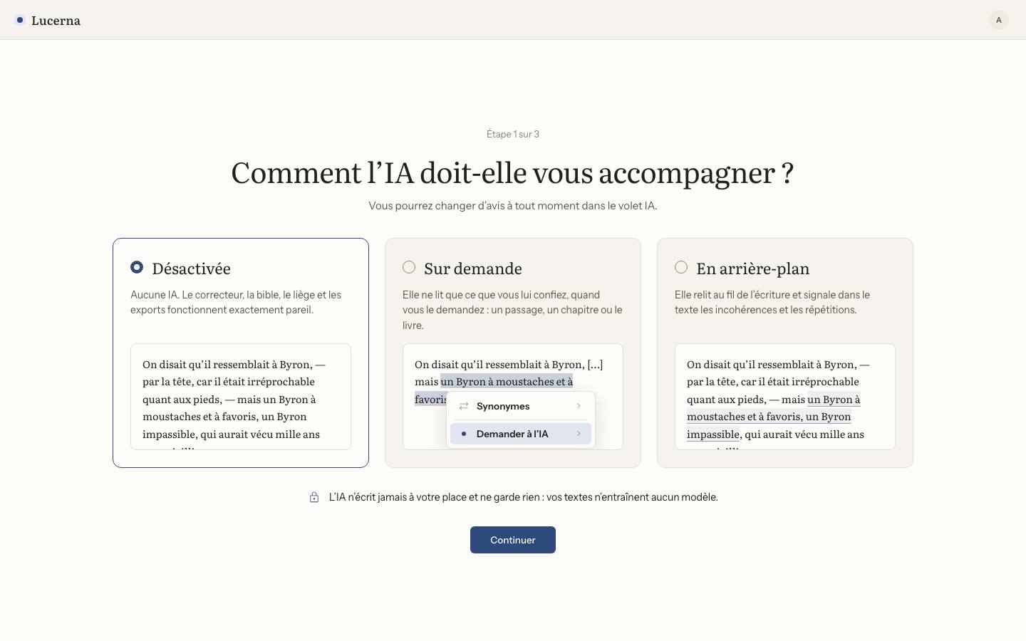 Capture : Que deviennent mes textes envoyés à l’IA ?, sur un livre d’exemple