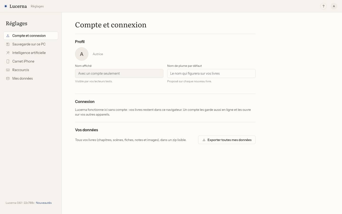 Capture : Comment exporter ou supprimer mes données ?, sur un livre d’exemple